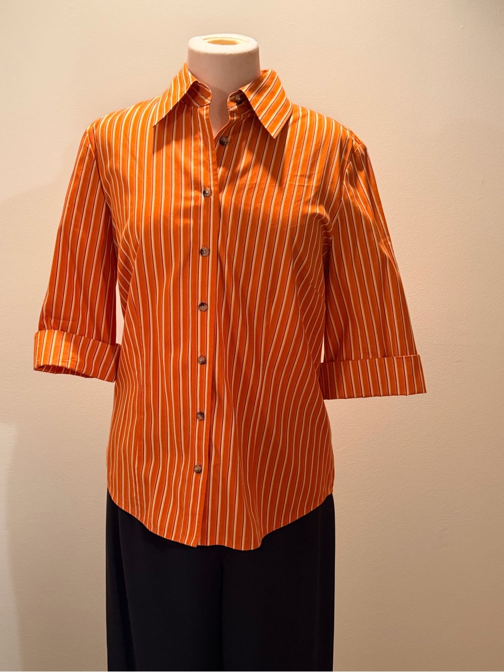 Saks Fifth Avenue Orange and White Striped Button-Front Shirt